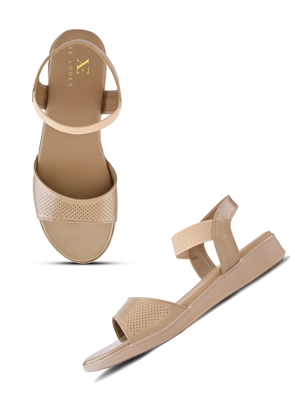 Perforated Strap Cushioned Slingback Flat Sandals