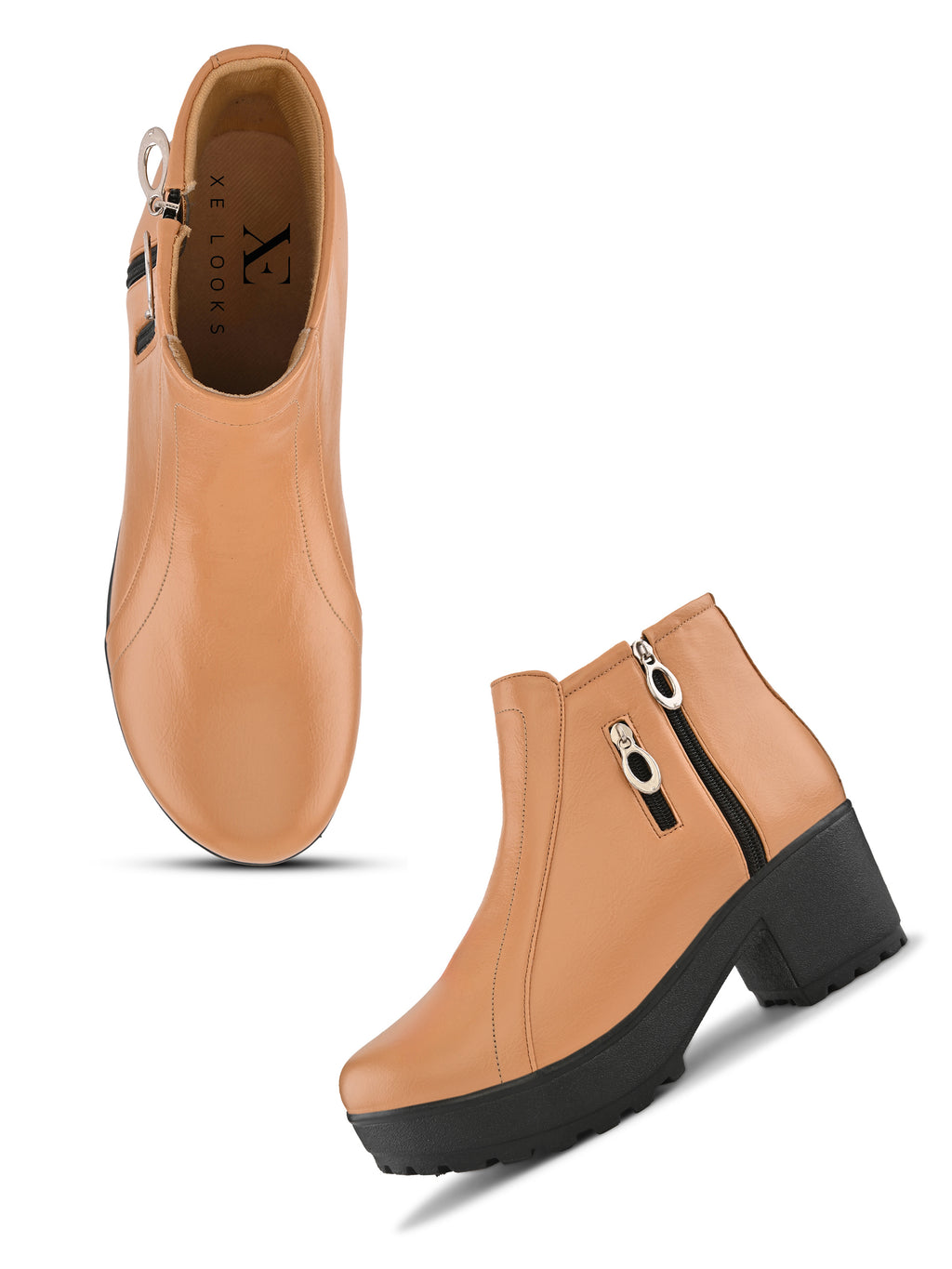 DUAL ZIP CHUNKY BLOCK HEEL PLATFORM ANKLE BOOTS