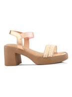 Embellished Beaded Strap Block Heel Sandal