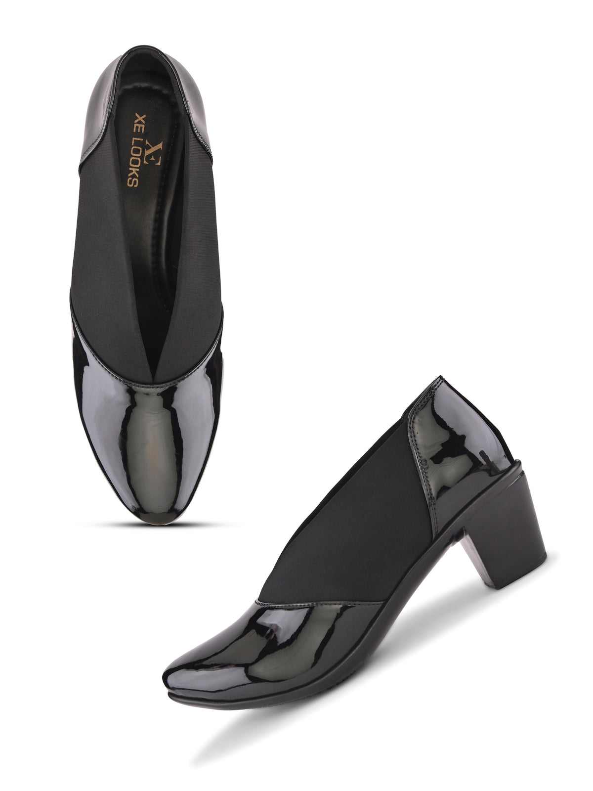 Elasticated Panel Glossy Finish Slip-On Pumps