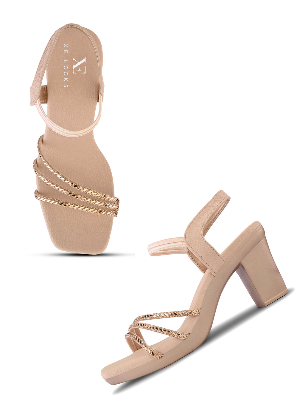Rhinestone Strappy Soft Cushioned Block Heel Sandals