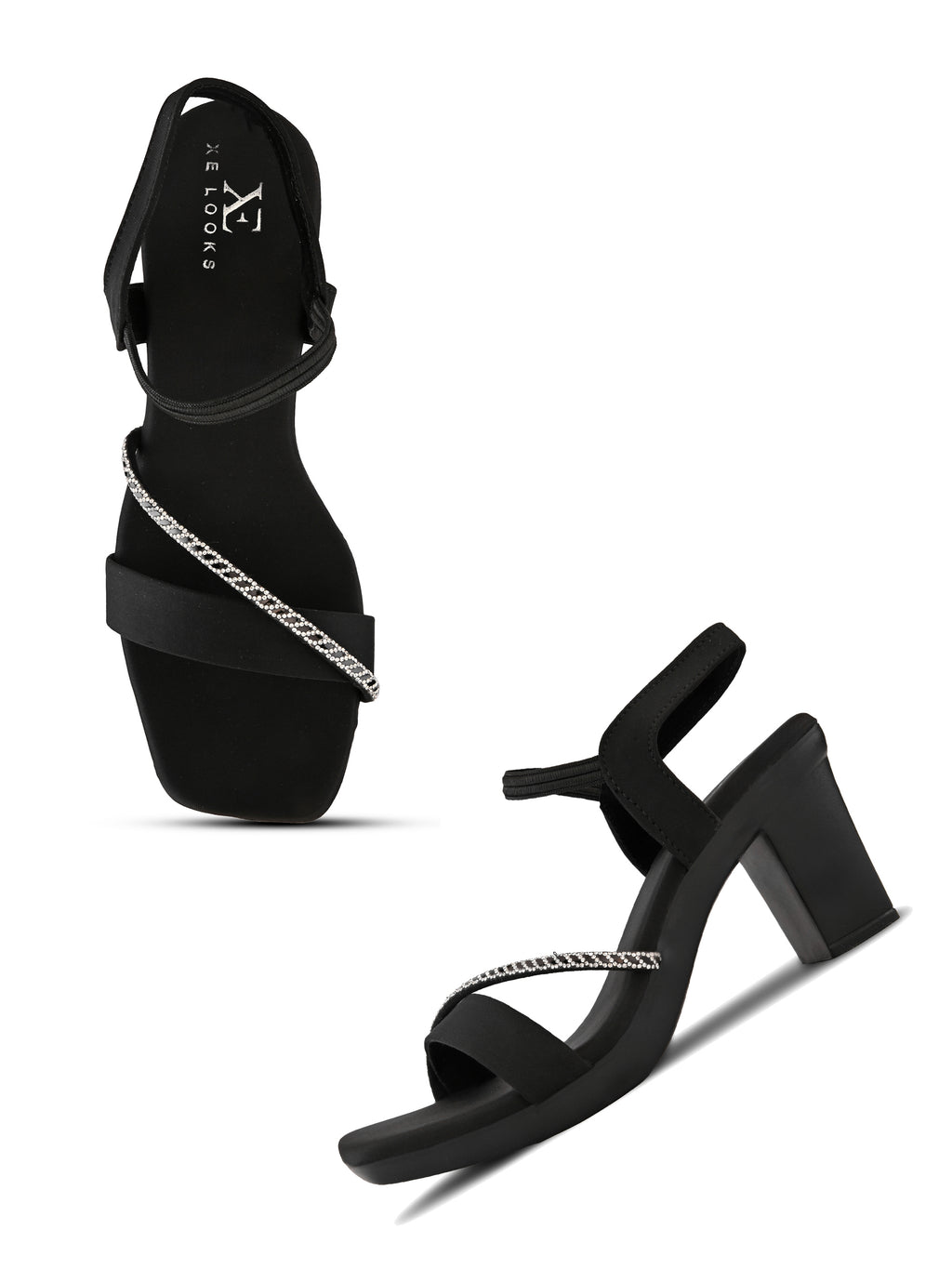 Rhinestone Strap Soft Cushioned Block Heel Sandals