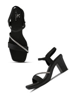 Rhinestone Strap Soft Cushioned Block Heel Sandals