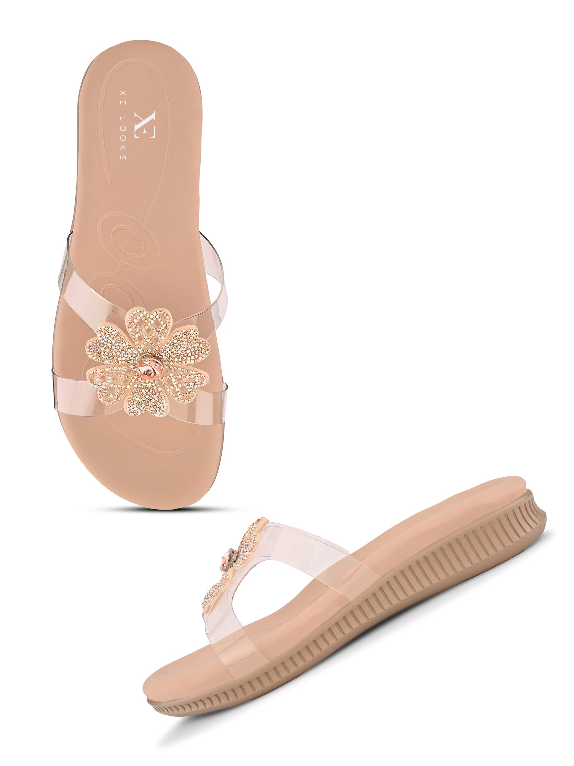 Crystal Floral Transparent Comfort Cushion Slides