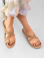 Soft & Supportive Engraved Cross Strap Wedge Slippers