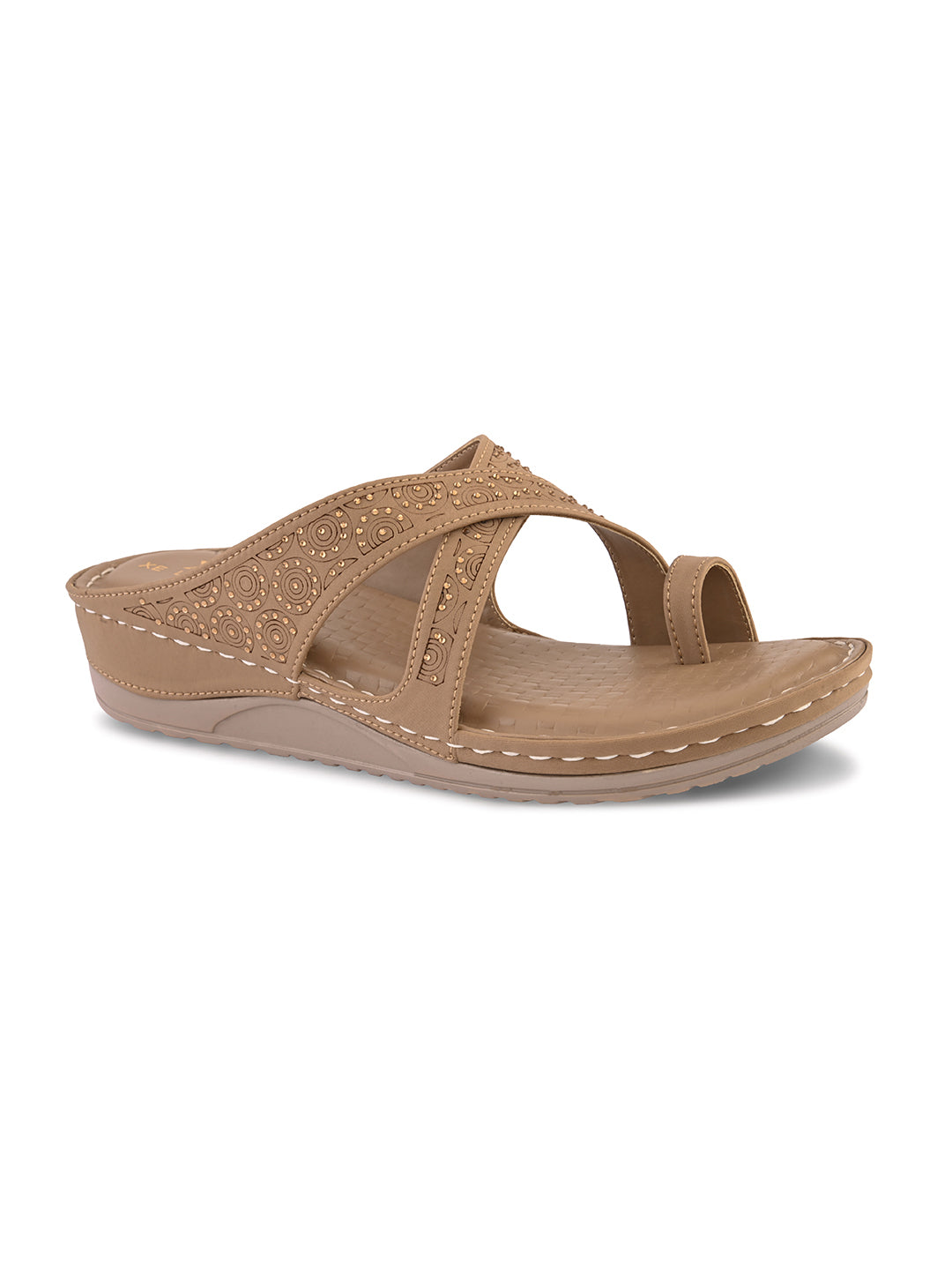 Soft & Supportive Engraved Cross Strap Wedge Slippers