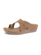 Soft & Supportive Engraved Cross Strap Wedge Slippers