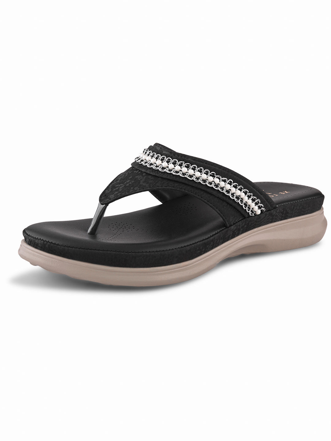 Embellished Pearl Strap Cushioned Comfort Platform Sandals