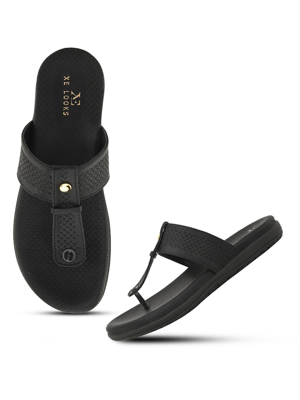 Synthetic Leather with Cushioned Sole, Slip-On Slippers