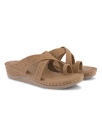 Soft & Supportive Engraved Cross Strap Wedge Slippers