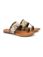 Stylish Floral Embellished Toe-Ring Flat Slippers