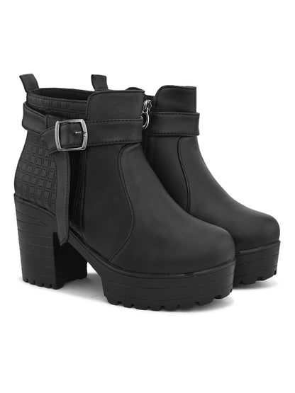 Comfortable & Trendy Zipper Black Block Heel Boots