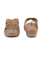 Soft & Supportive Engraved Cross Strap Wedge Slippers