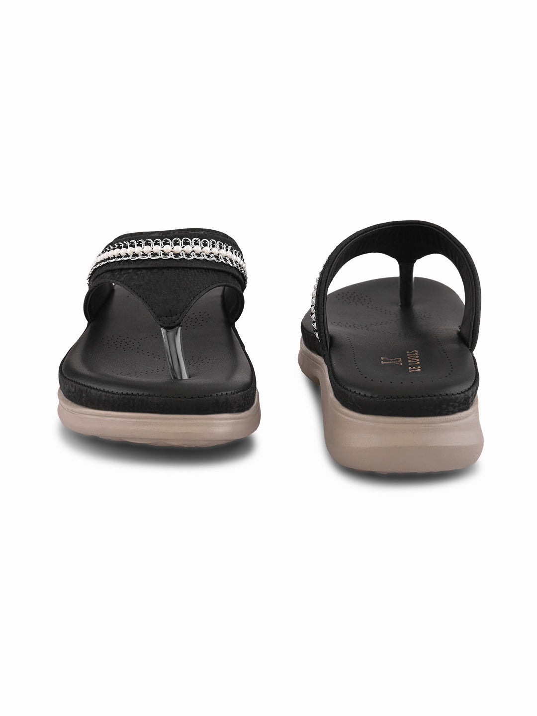 Embellished Pearl Strap Cushioned Comfort Flat Slippers