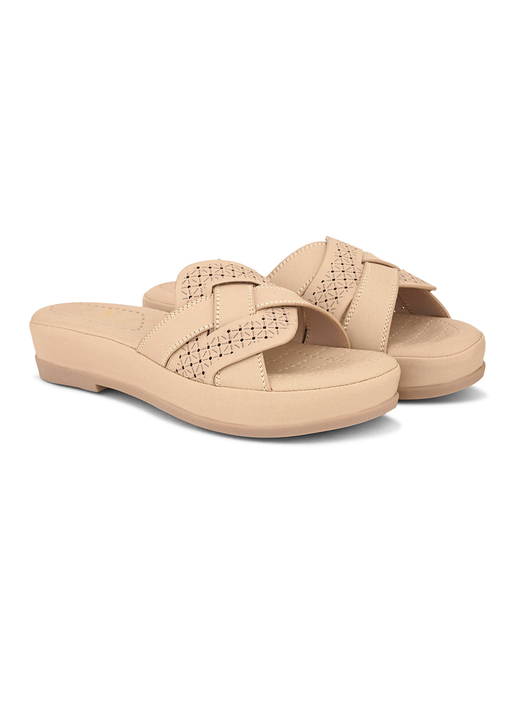 Elegant  Cross-Strap Slippers with Laser-Cut Detailing