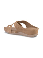 Soft & Supportive Engraved Cross Strap Wedge Slippers