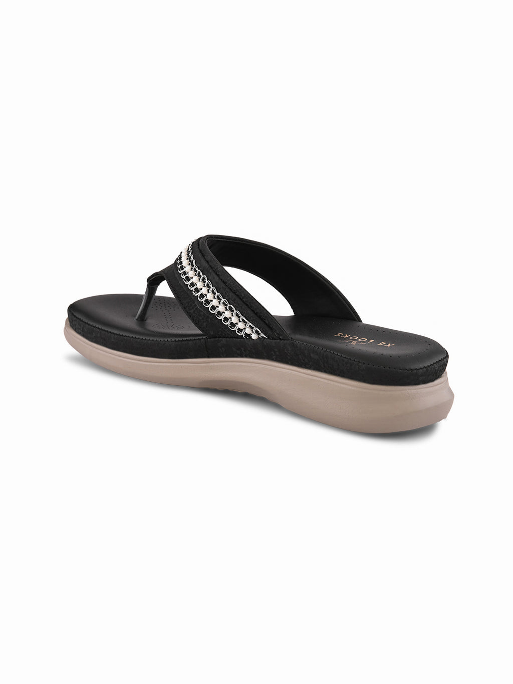 Embellished Pearl Strap Cushioned Comfort Flat Slippers