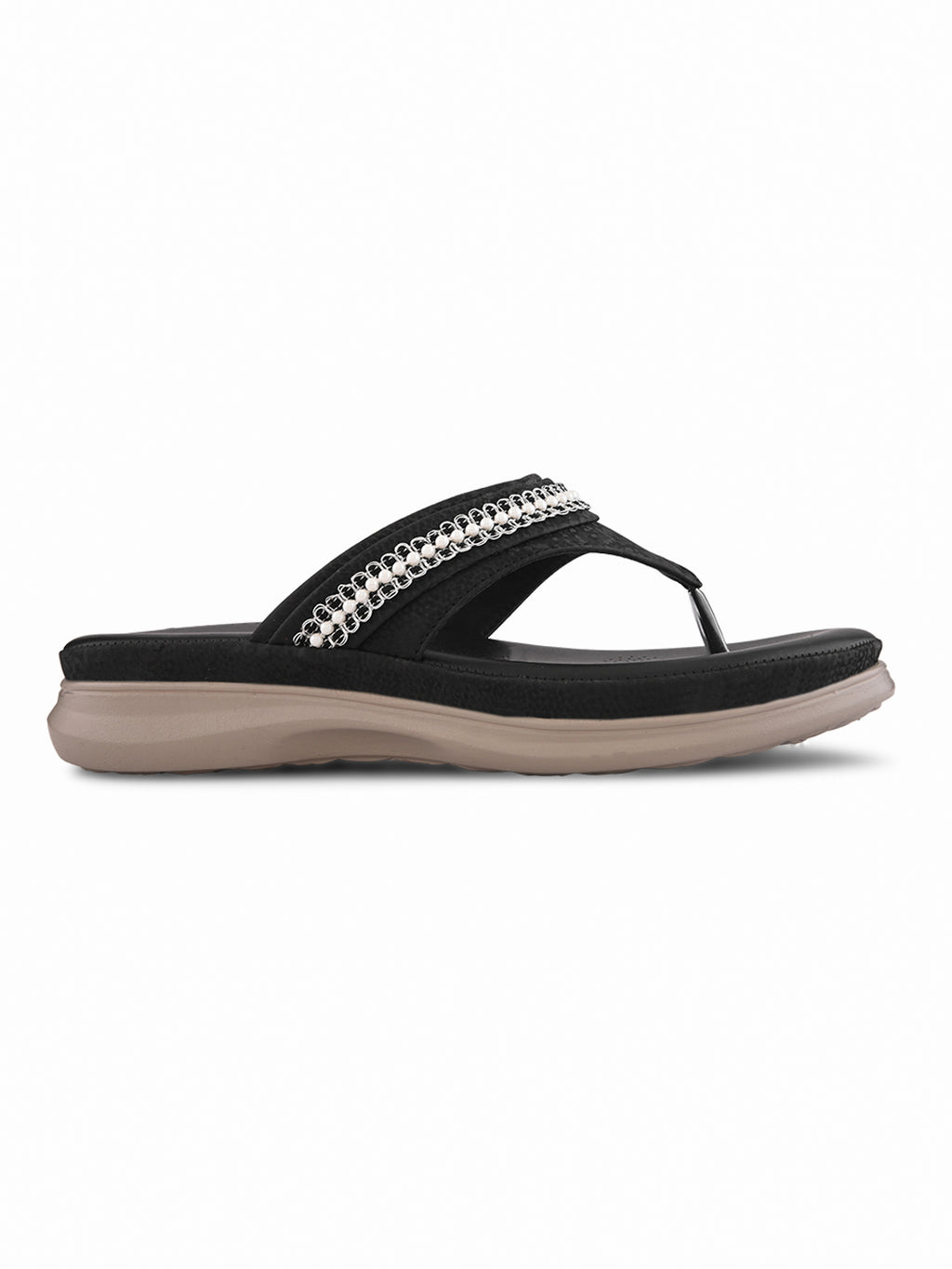Embellished Pearl Strap Cushioned Comfort Flat Slippers