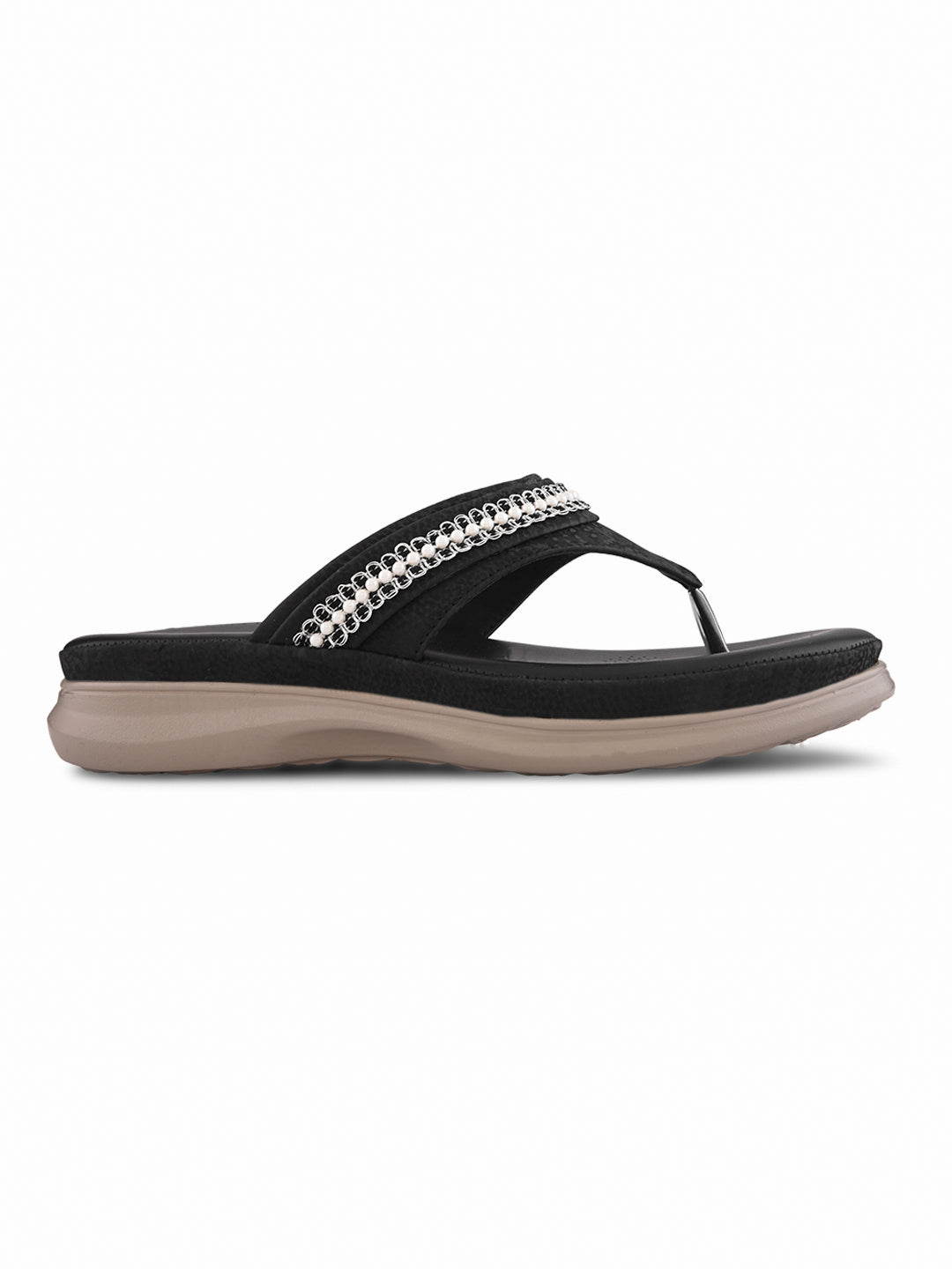 Embellished Pearl Strap Cushioned Comfort Flat Slippers