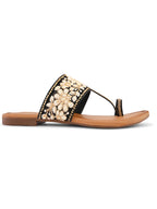 Stylish Floral Embellished Toe-Ring Flat Slippers