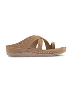 Soft & Supportive Engraved Cross Strap Wedge Slippers