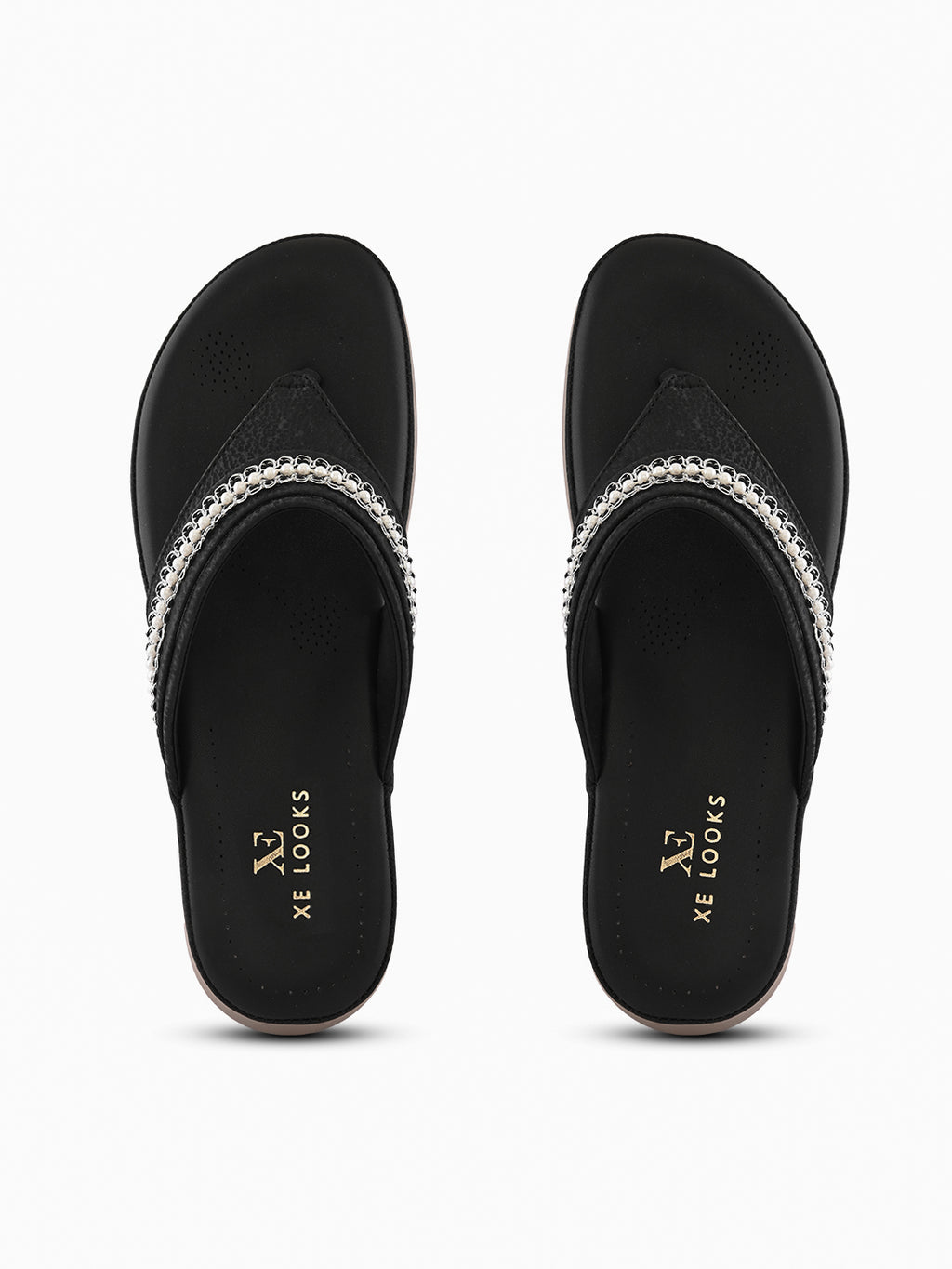 Embellished Pearl Strap Cushioned Comfort Flat Slippers