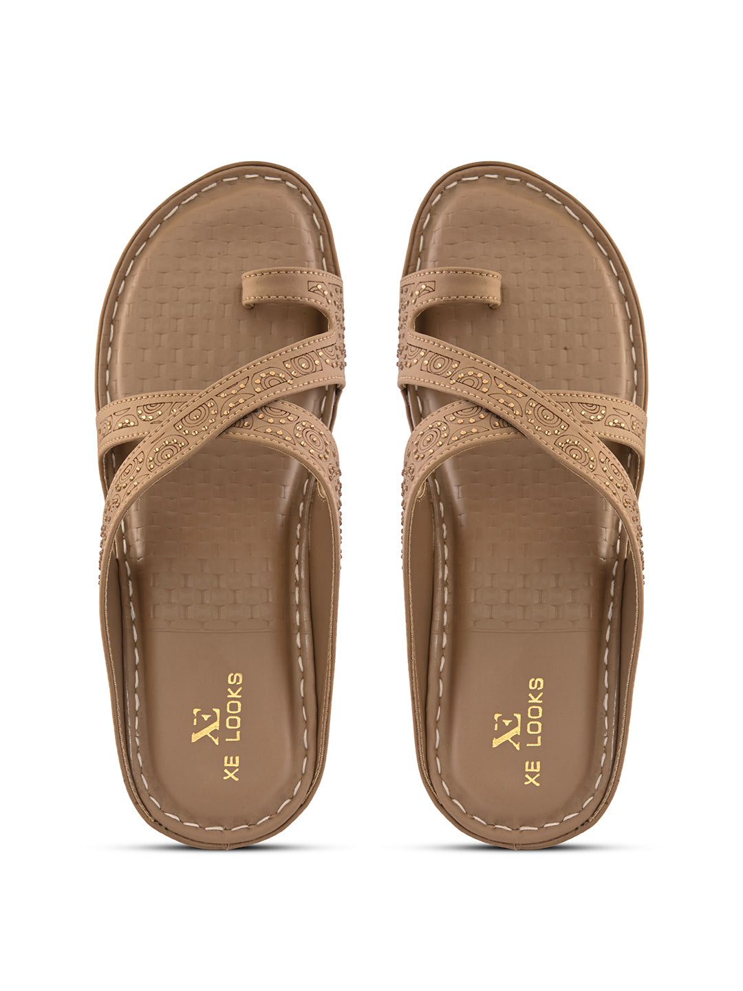 Soft & Supportive Engraved Cross Strap Wedge Slippers