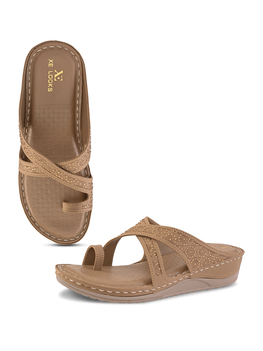 Soft & Supportive Engraved Cross Strap Wedge Slippers