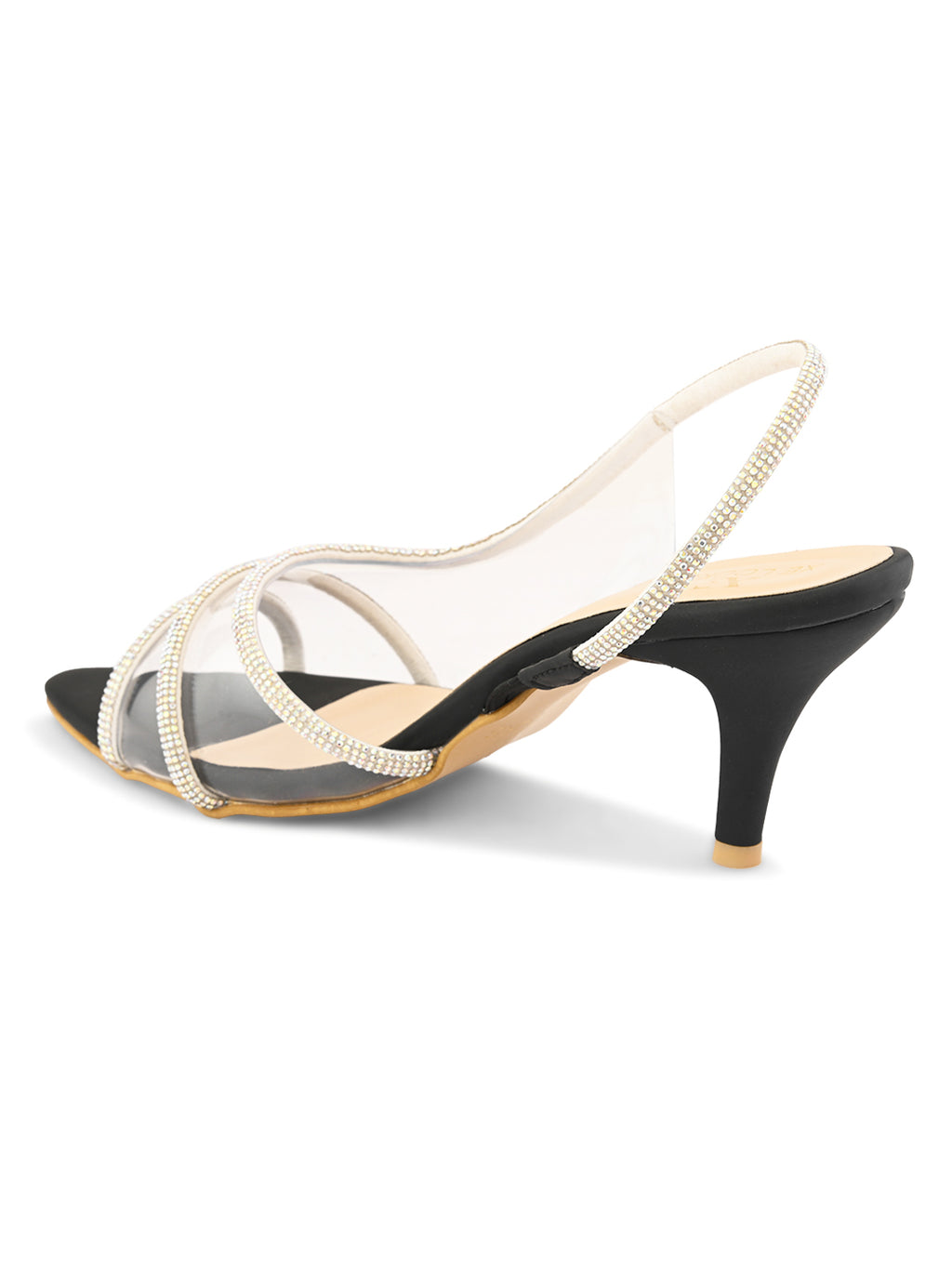 Rhinestone-Studded Clear Strap Slingback Heels