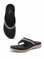Embellished Pearl Strap Cushioned Comfort Flat Slippers