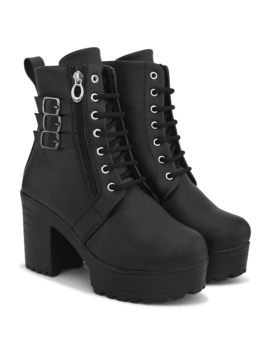 Women’s Triple Buckle Lace-Up Ankle Boots