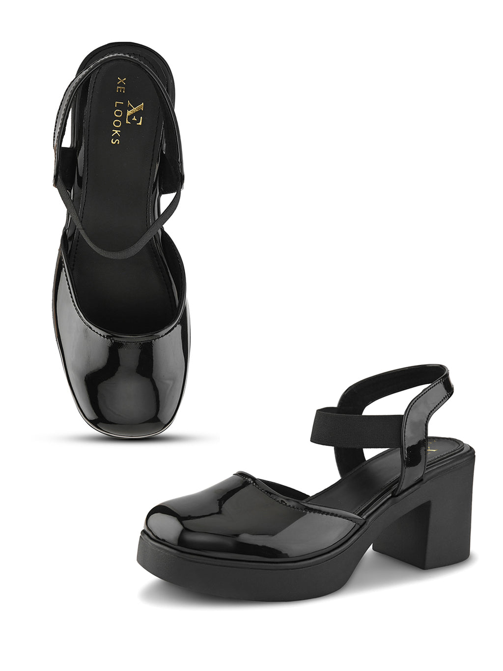 Classic Patent Block Heel Pumps with Backstrap Soft Cushioned Formal Shoes