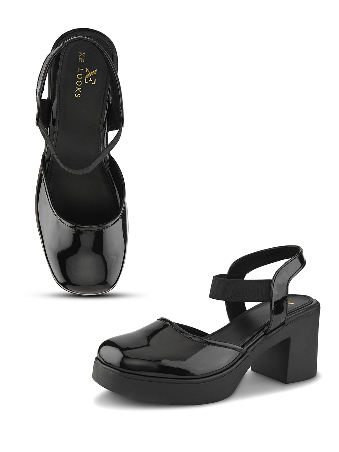 Classic Patent Block Heel Pumps with Backstrap Soft Cushioned Formal Shoes
