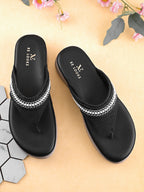Embellished Pearl Strap Cushioned Comfort Flat Slippers