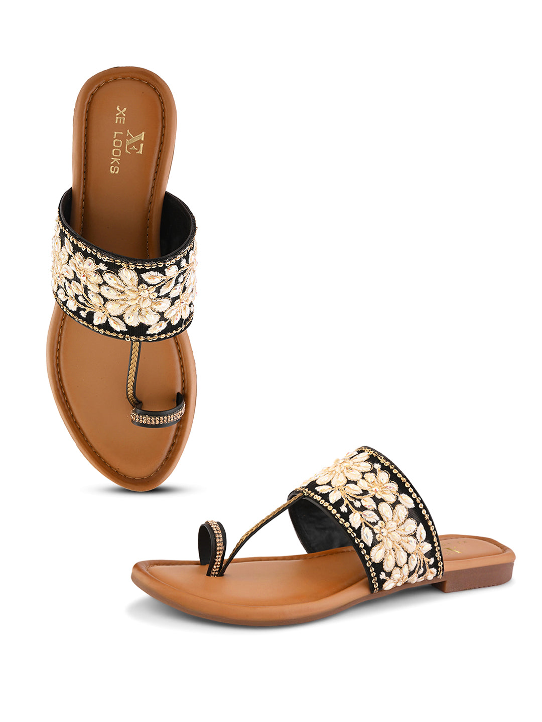 Stylish Floral Embellished Toe-Ring Flat Sandal