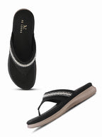 Embellished Pearl Strap Cushioned Comfort Flat Slippers