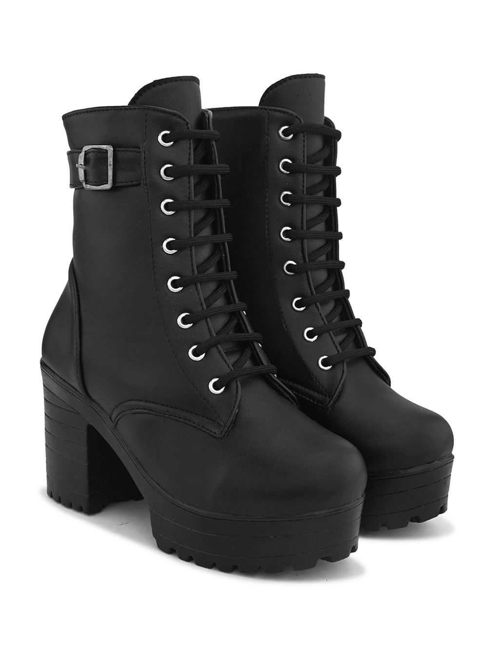 Women’s Buckle Strap Lace-Up Ankle Boots