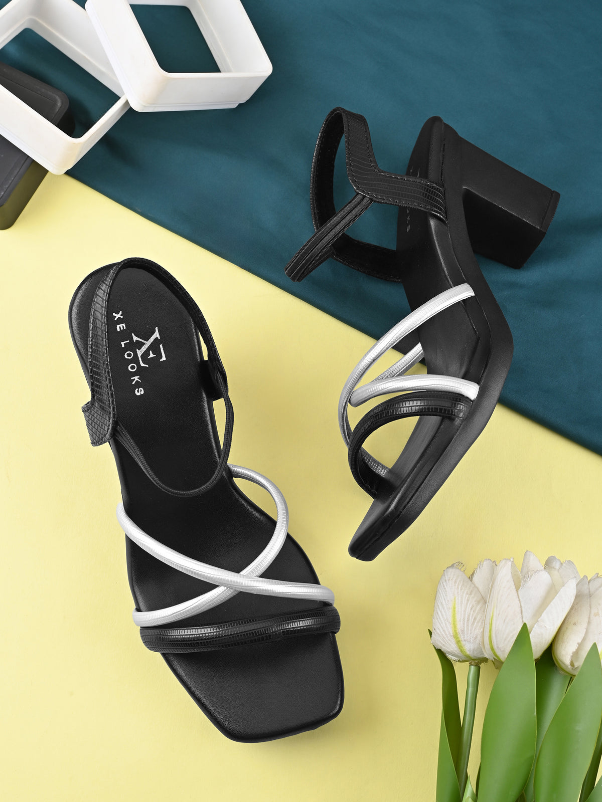 MULTI-STRAP ANKLE SUPPORT SQUARE TOE BLOCK HEEL SANDALS