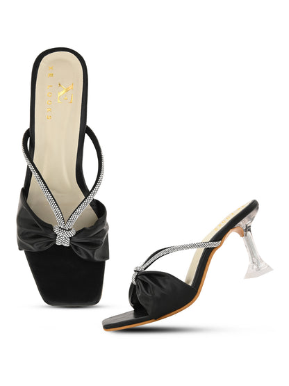 Elegant Heels Sandals With Bow Accent And Sparkling Straps