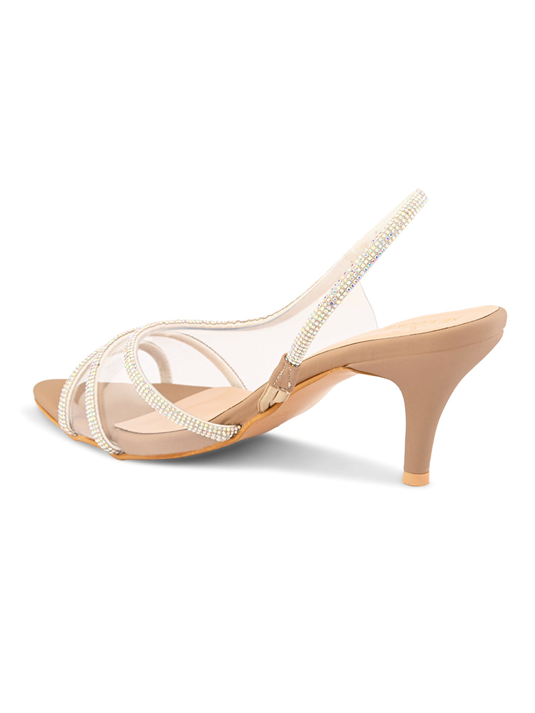 Rhinestone-Studded Clear Strap Slingback Heels