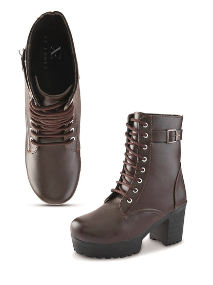 Women’s Buckle Strap Lace-Up Ankle Boots