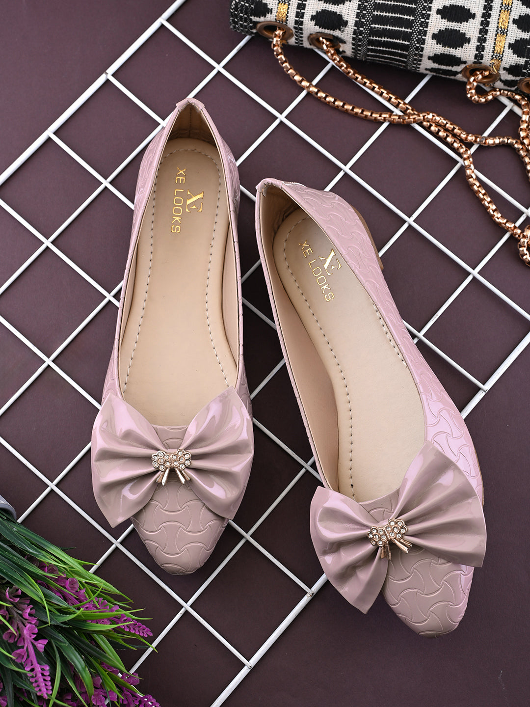Glossy Bow Detail Ballerinas