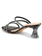 Criss-Cross Embellished Straps Block Heel Sandals
