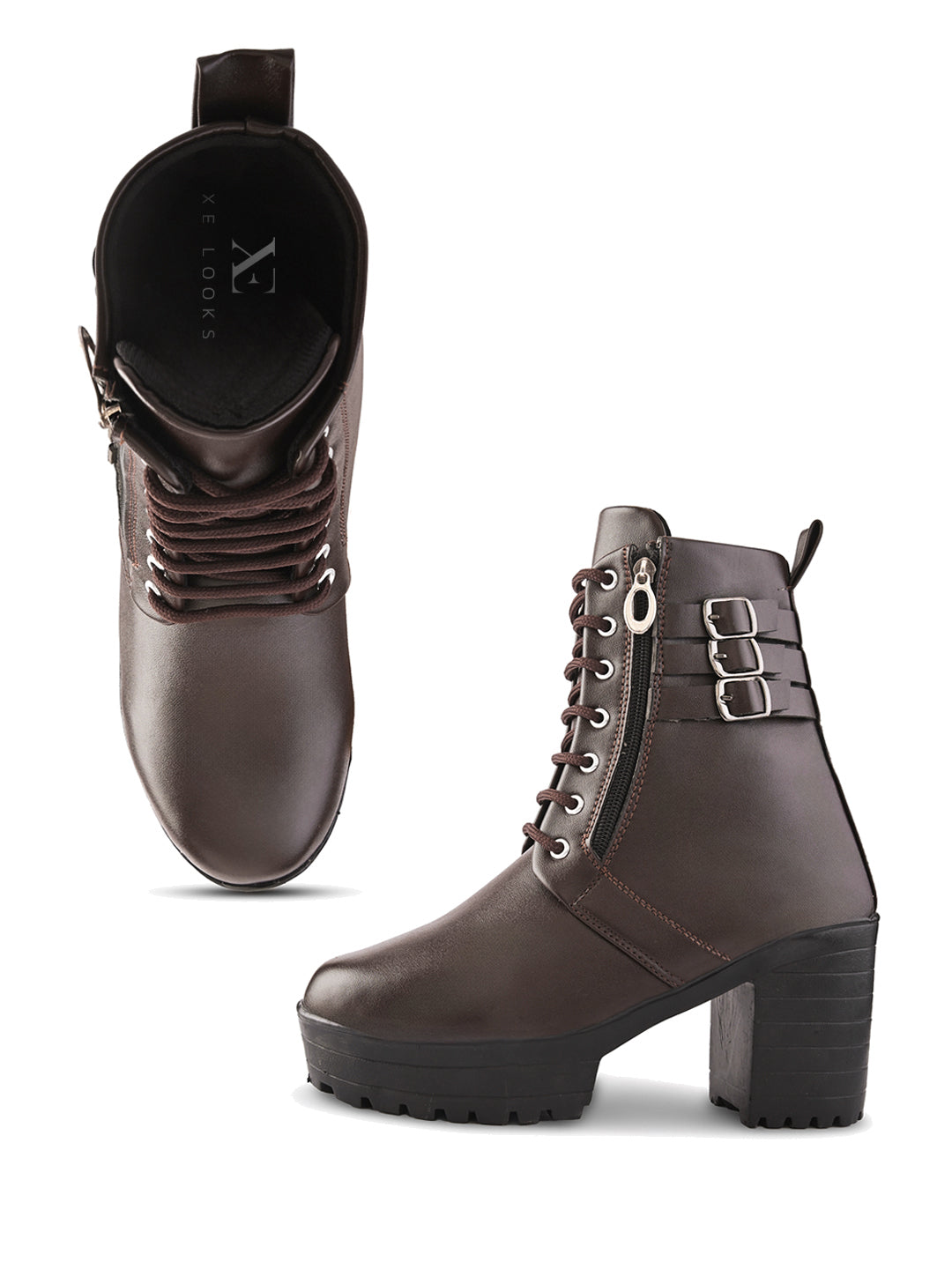Women’s Triple Buckle Lace-Up Ankle Boots