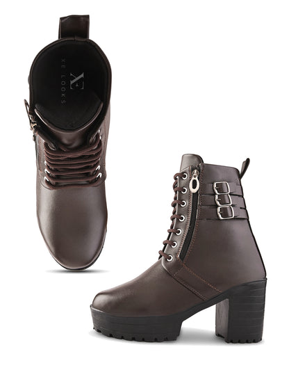 Women’s Triple Buckle Lace-Up Ankle Boots