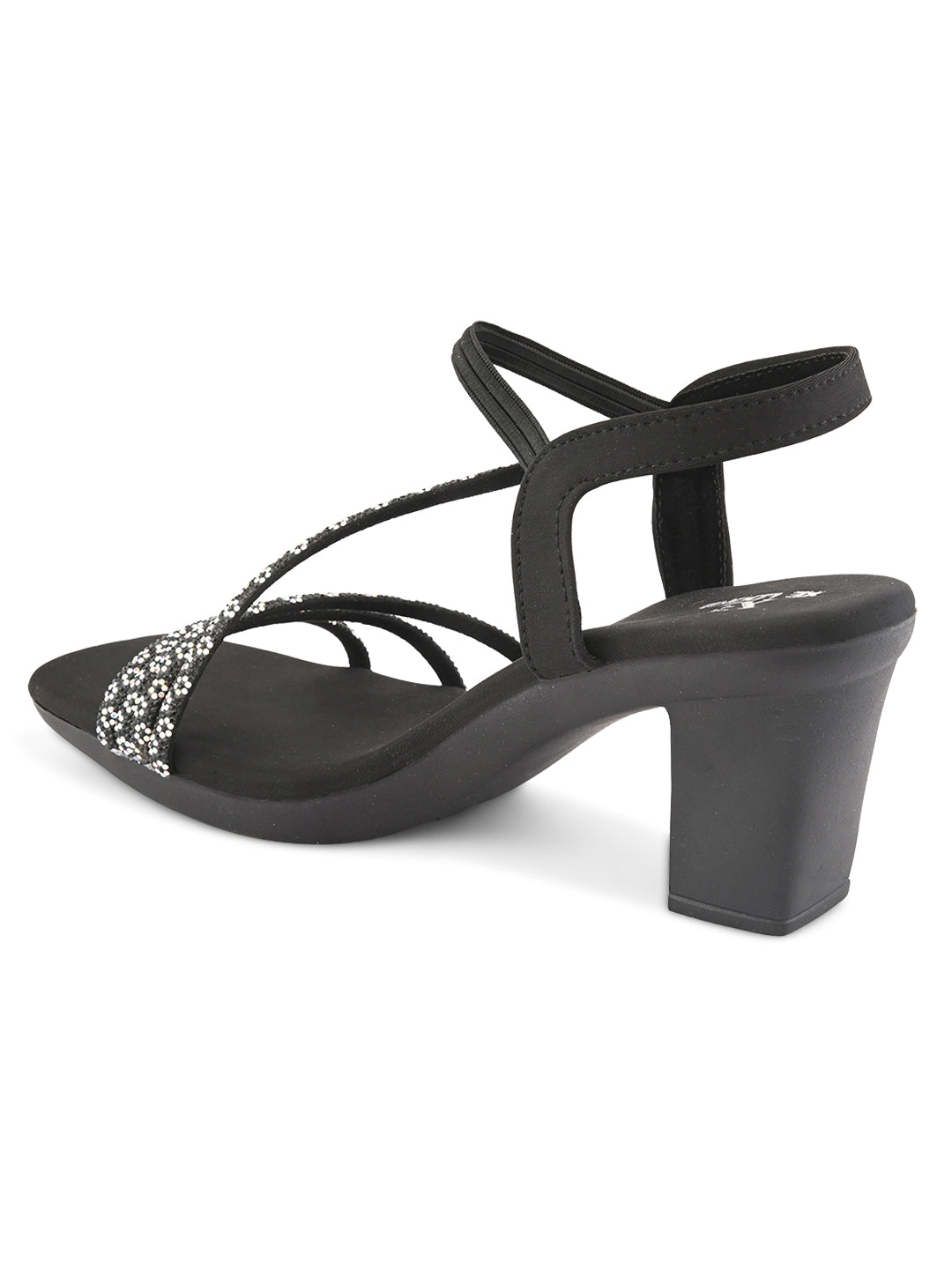 Embellished Multi-Cross Strap Block Heel Sandals