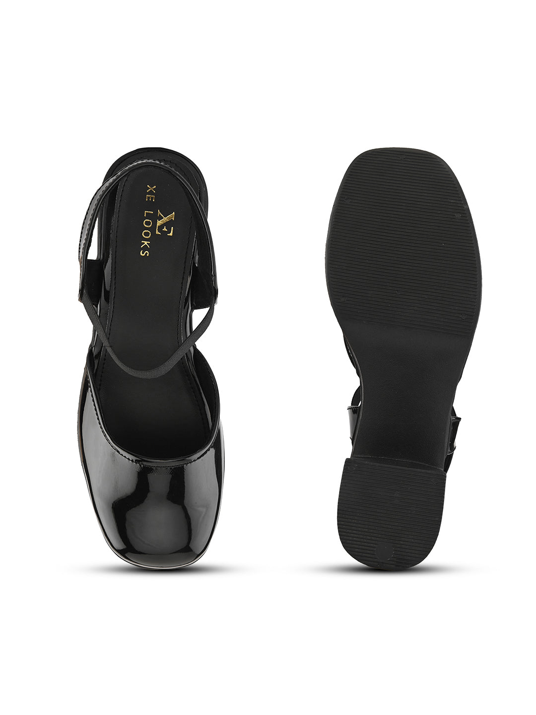 Classic Patent Block Heel Pumps with Backstrap Soft Cushioned Formal Shoes