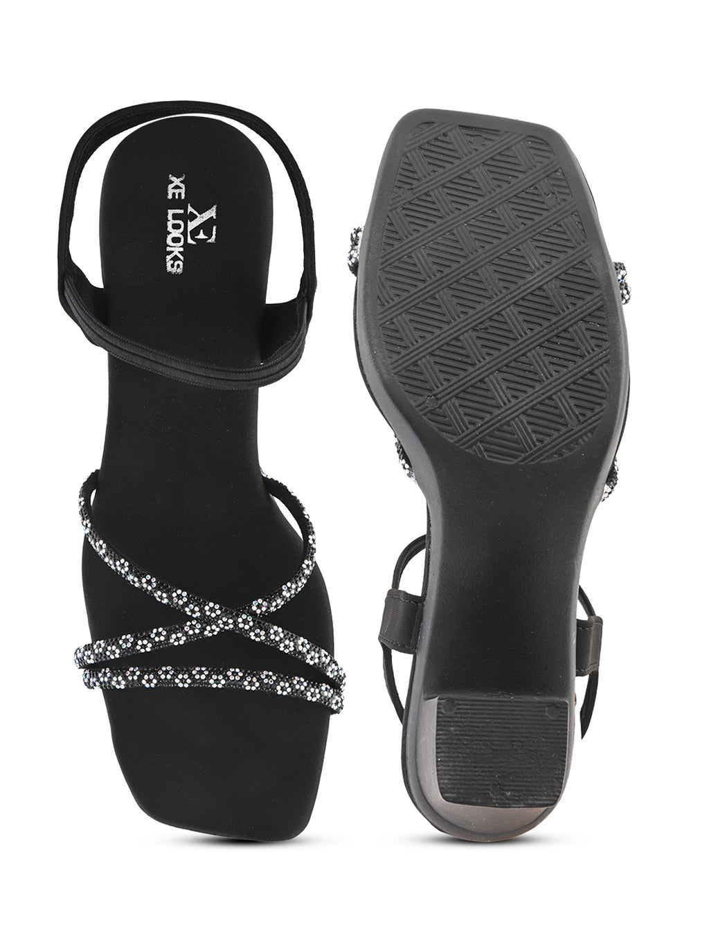Sparkling Criss-Cross Straps Block Heel Sandal