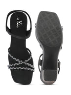 Sparkling Criss-Cross Straps Block Heel Sandal