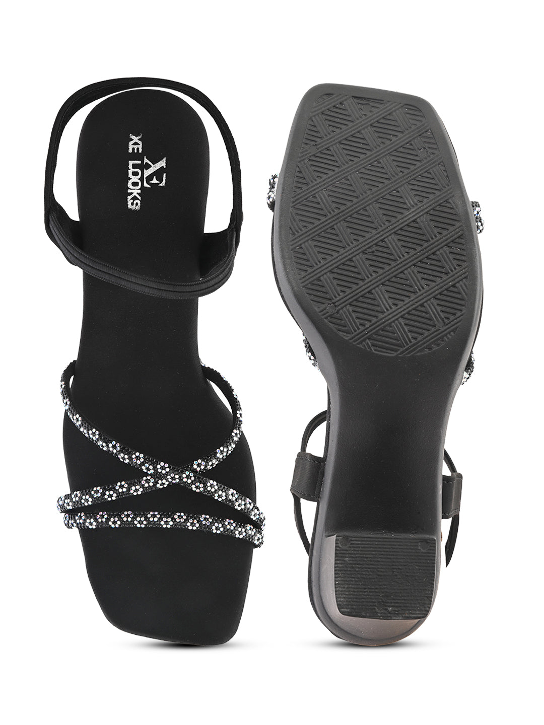 Sparkling Criss-Cross Straps Block Heel Sandal